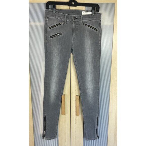 Rag & Bone Moto Skinny Ankle Zip Jeans Buxton Gray 28 Biker Casual Grunge - Picture 1 of 5
